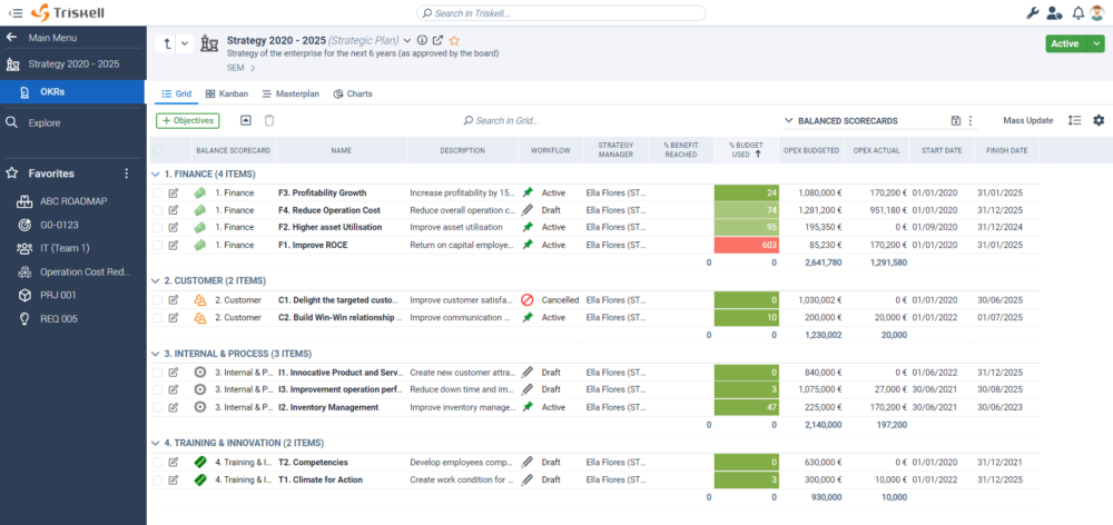 Triskell Grid view Strategic Scorecard